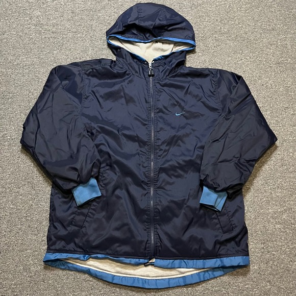 Nike Other - Vintage 90s Nike Navy Blue Hooded Jacket Youth L 12-14 Lined Windbreaker